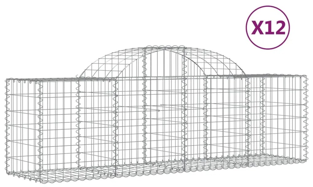 vidaXL Συρματοκιβώτια Τοξωτά 12 τεμ. 200x50x60/80 εκ. Γαλβαν. Ατσάλι