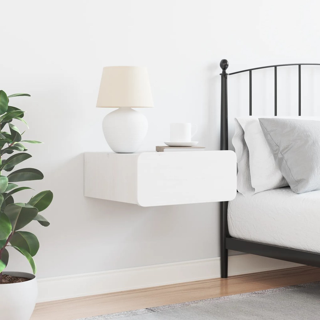 vidaXL Κομοδίνο με συρτάρι Λευκό 39 x 34 x 16.5 εκ. Μασίφ ξύλο πεύκου
