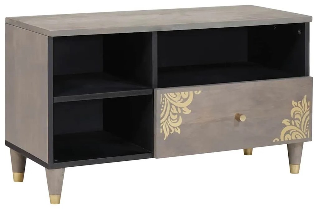 Ντουλάπι TV με συρτάρι Γκρι 80 x 33 x 46 εκ Στερεό ξύλο μάνγκο