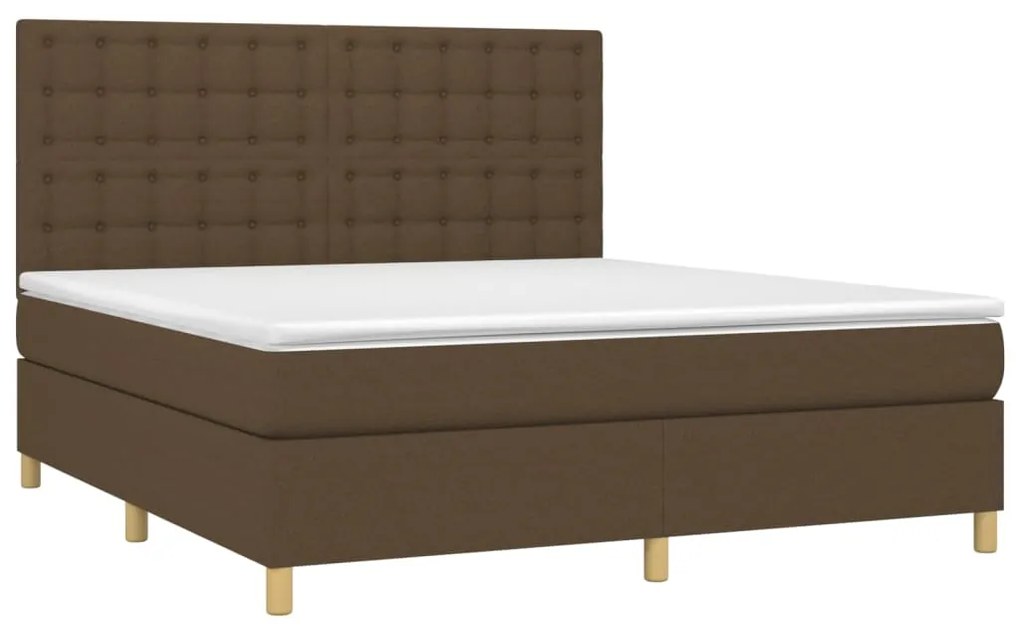 vidaXL Κρεβάτι Boxspring με Στρώμα & LED Σκ.Καφέ 160x200εκ. Υφασμάτινο