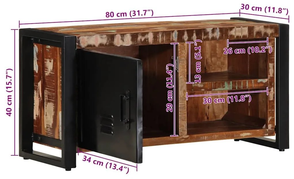 ντουλάπι τηλεόρασης 80x30x40 cm Ξύλο μασίφ αναγεννημένο - Καφέ