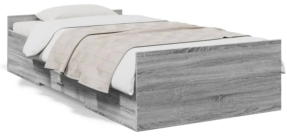 vidaXL Πλαίσιο Κρεβατιού με Συρτάρια Γκρι Sonoma 75x190 εκ. Επεξ. Ξύλο