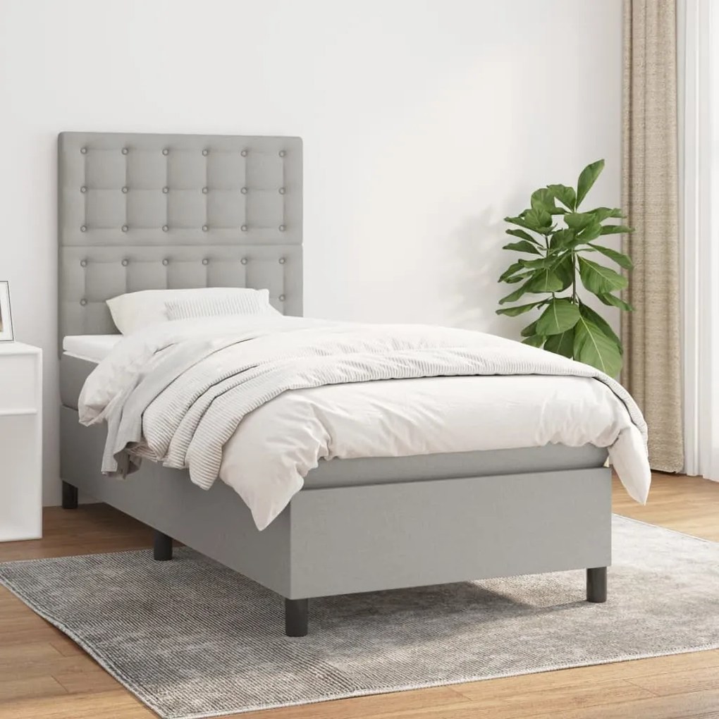 vidaXL Κρεβάτι Boxspring με Στρώμα Ανοιχτό Γκρι 90x190 εκ. Υφασμάτινο