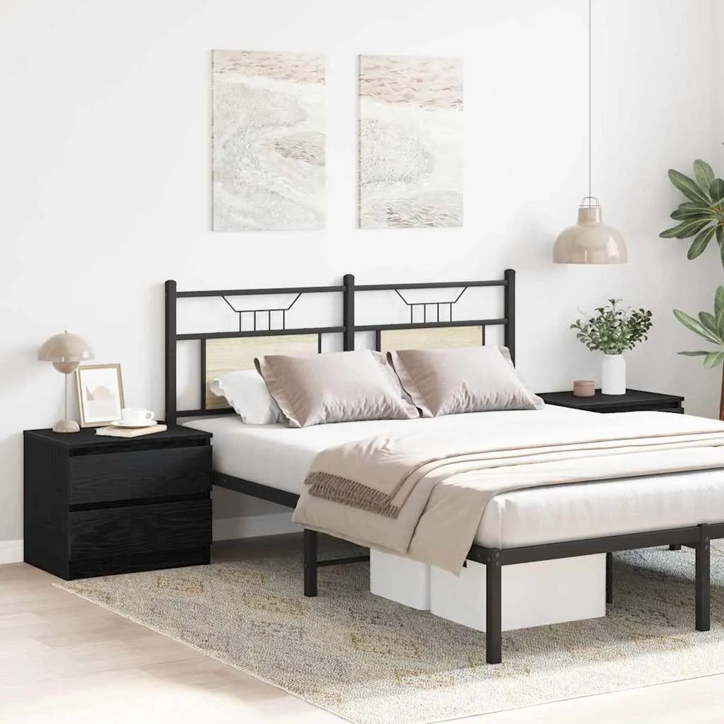 vidaXL Κομοδίνο 2 pcs Μαύρη Οξυά 50 x 40 x 43,5 εκ. Επεξεργασμένο ξύλο