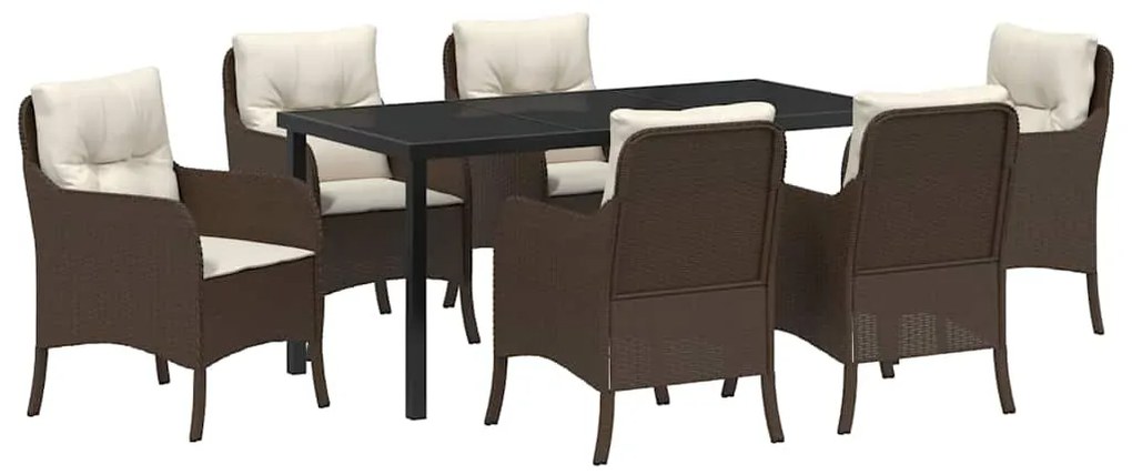 vidaXL Σέτ φαγητού για κήπο με μαξιλάρι 7 pcs Καφέ Πολυ ράταν