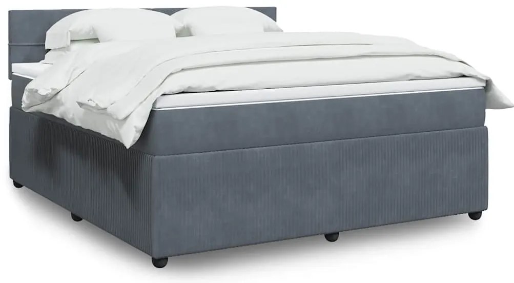 vidaXL Κρεβάτι Boxspring με Στρώμα Σκούρο Γκρι 180x200 εκ. Βελούδινο