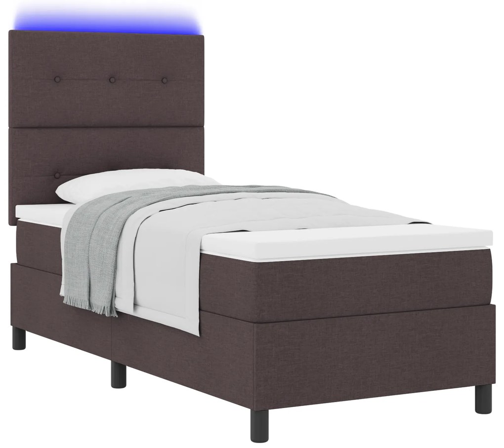 vidaXL Κρεβάτι με ελατήρια και στρώμα & LED - Σκούρο καφέ, 100 x 200 εκ, Υφασμάτινη