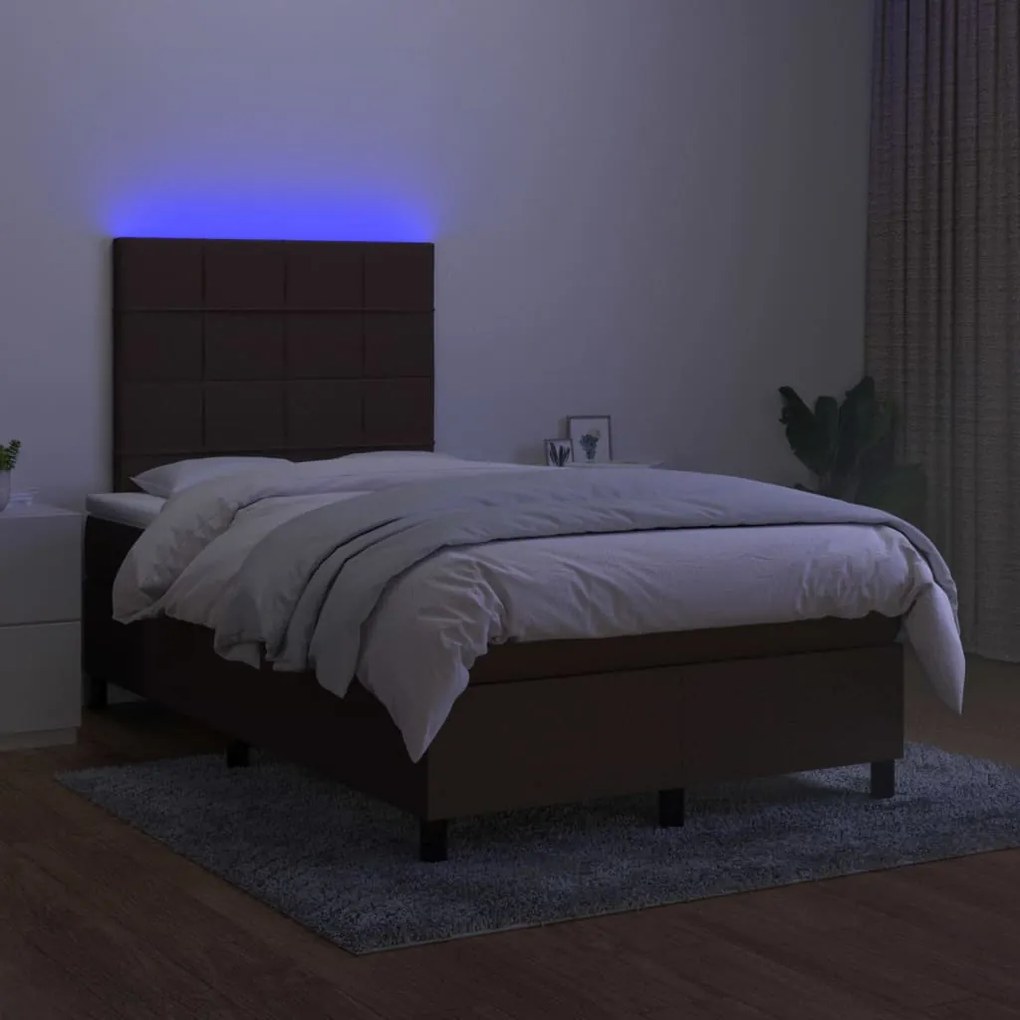 vidaXL Κρεβάτι Boxspring με Στρώμα & LED Σκ.Καφέ 120x190εκ. Υφασμάτινο