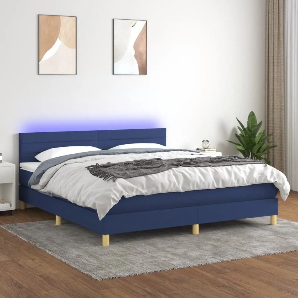 ΚΡΕΒΑΤΙ BOXSPRING ΜΕ ΣΤΡΩΜΑ &amp; LED ΜΠΛΕ 160X200 ΕΚ. ΥΦΑΣΜΑΤΙΝΟ 3133811