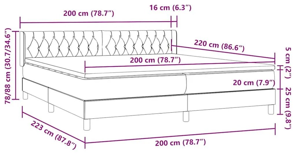 Box Spring κρεβάτι με στρώμα ανοιχτό γκρι 200x220 εκ. Βελούδινο - Γκρι