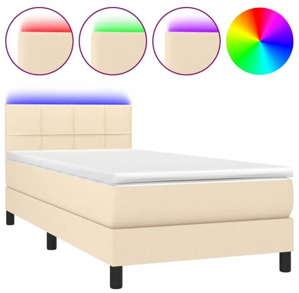 Κρεβάτι Boxspring με Στρώμα &amp; LED Κρεμ 80x200 εκ. Υφασμάτινο - Κρεμ