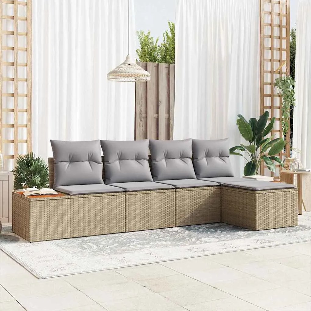 vidaXL Σετ Καναπέ Κήπου με μαξιλάρι 5 pcs Μπεζ Πολυ ράταν