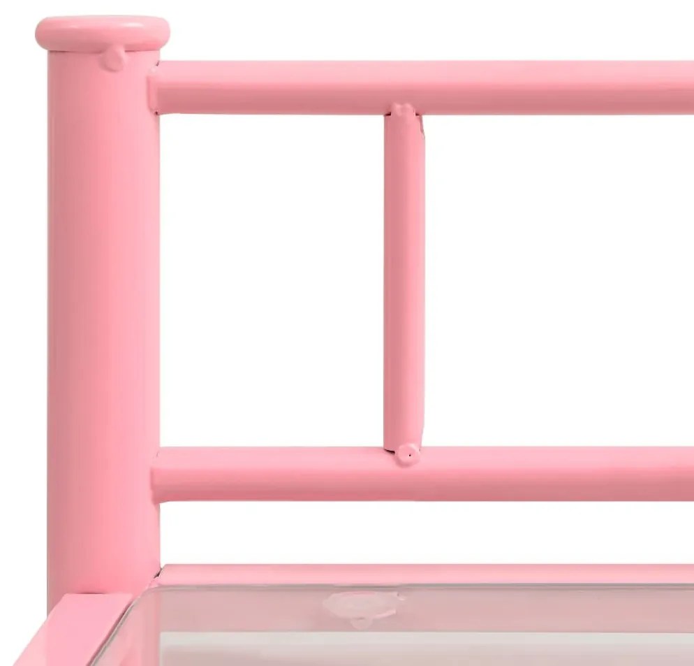 Κομοδίνο Ροζ και Διαφανές 45x34,5x60,5 εκ. από Μέταλλο &amp; Γυαλί - Ροζ