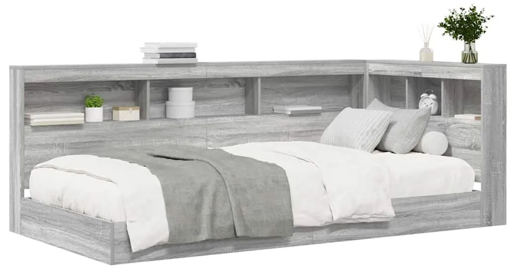 vidaXL Κρεβάτι Βιβλιοθήκης Γκρι sonoma 75 x 190 cm Επεξεργασμένο ξύλο
