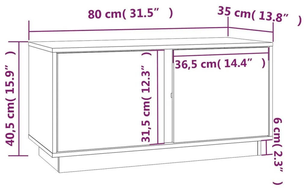 Έπιπλο Τηλεόρασης Μαύρο 80x35x40,5 εκ. από Μασίφ Ξύλο Πεύκου - Μαύρο