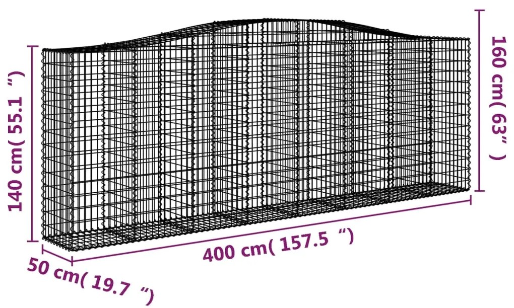 vidaXL Συρματοκιβώτια Τοξωτά 2 τεμ. 400x50x140/160 εκ. Γαλβαν. Ατσάλι