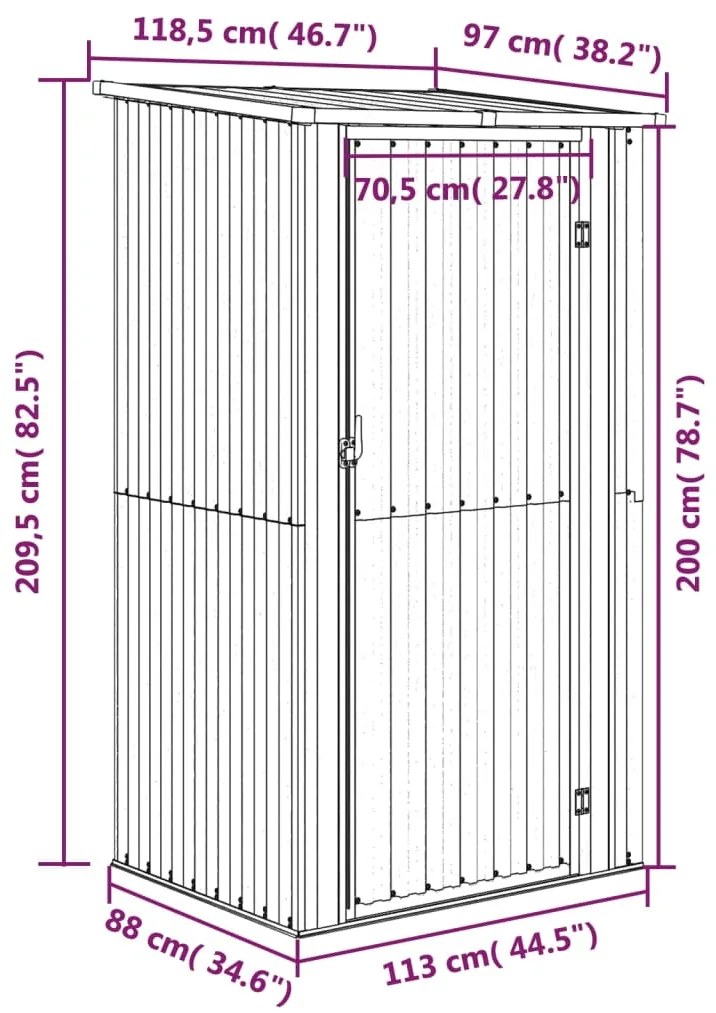 ΑΠΟΘΗΚΗ ΚΗΠΟΥ ΓΚΡΙ 118,5 X 97 X 209,5 ΕΚ. ΓΑΛΒΑΝΙΣΜΕΝΟ ΑΤΣΑΛΙ 150900