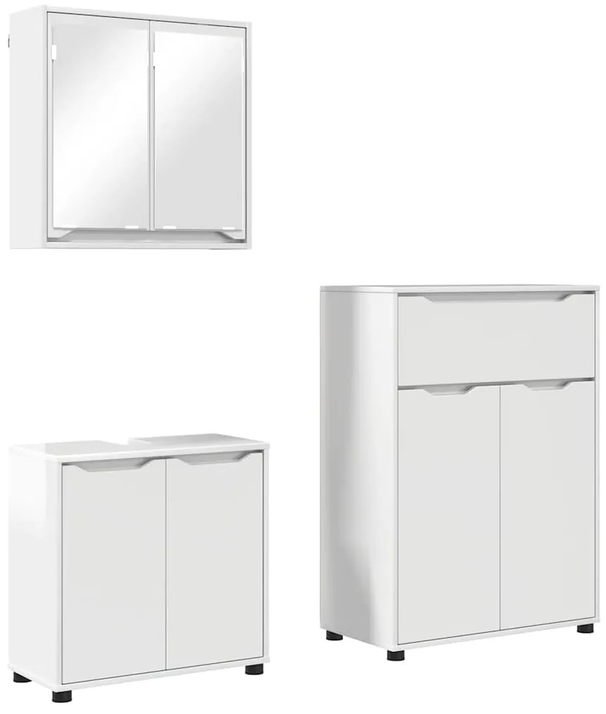 vidaXL Σετ Επίπλων Μπάνιου με συρτάρι 3 pcs Υψηλής γυαλάδας λευκό