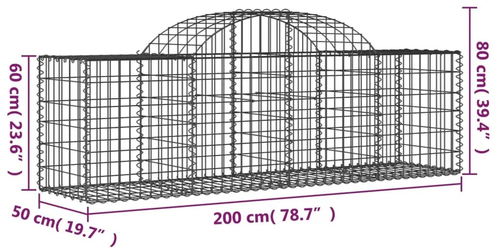 vidaXL Συρματοκιβώτια Τοξωτά 4 τεμ. 200x50x60/80 εκ. Γαλβαν. Ατσάλι