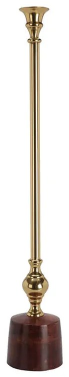 Διακοσμητικό Κηροπήγιο με ξύλινη βάση και διαστάσεις 4.5x9x56cm, Xρυσό/Καφέ