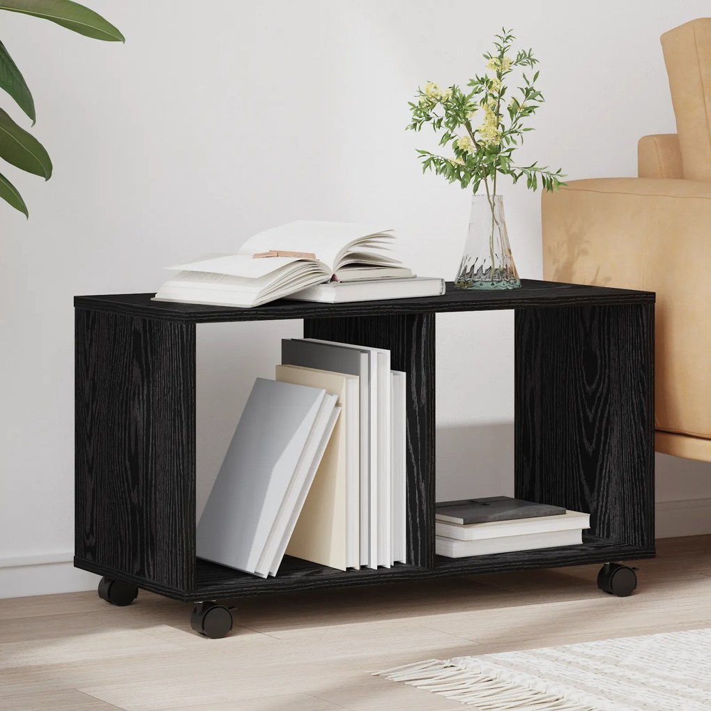 vidaXL Τραπέζι με Ρόδες Μαύρη Δρυς 72x33x42,5 εκ Κατασκευασμένη Ξυλεία