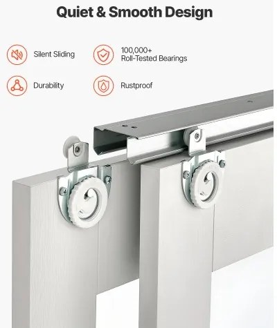 VEVOR Sliding Closet Door, 1219mm (Double 635mm) x 2032 mm, 5-Lite Frosted Glass Bypass Sliding Doors with Hardware Kit, Solid Wood &amp; MDF Slab with Waterproof PVC Surface for Closets Bedrooms