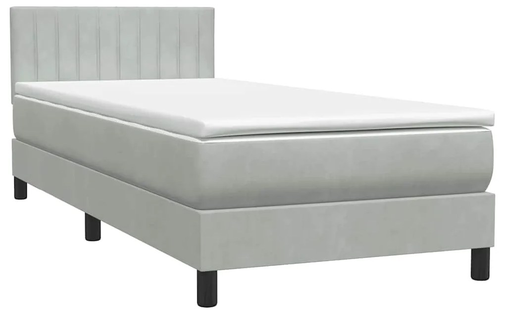 vidaXL Box Spring κρεβάτι με στρώμα ανοιχτό γκρι 90x220 εκ. Βελούδινο