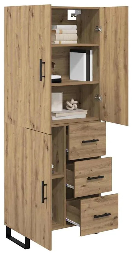 vidaXL Highboard με συρτάρι 2 pcs Artisan Oak Σύνθετο Ξύλο και Γυαλί