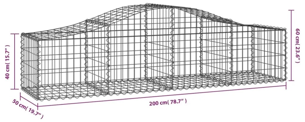 Συρματοκιβώτια Τοξωτά 7 τεμ. 200x50x40/60 εκ. Γαλβαν. Ατσάλι - Ασήμι