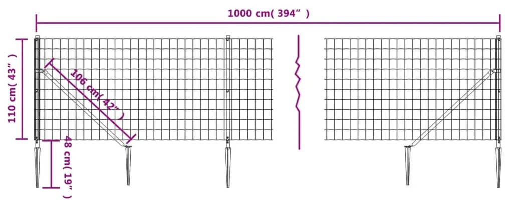 vidaXL Συρματόπλεγμα Περίφραξης Πράσινο 1,1 x 10 μ. με Καρφωτές Βάσεις