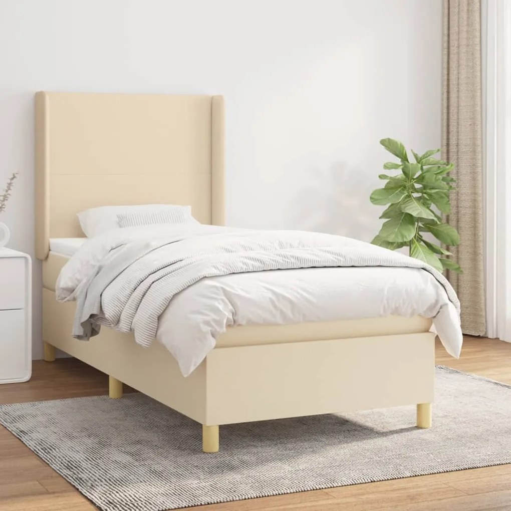 vidaXL Κρεβάτι Boxspring με Στρώμα Κρεμ 80 x 200 εκ. Υφασμάτινο