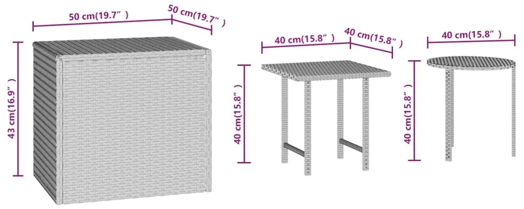 vidaXL Βοηθητικά Τραπεζάκια 3 τεμ. Καφέ από Συνθετικό Ρατάν