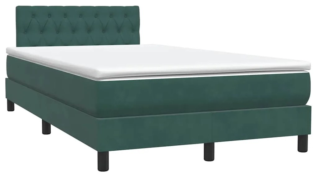 vidaXL Κρεβάτι Boxspring με Στρώμα Σκούρο Πράσινο 120x210εκ. Βελούδινο