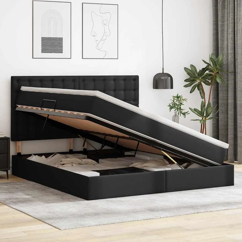 vidaXL Κρεβάτι Αποθήκης με στρώμα Μαύρο 160 x 200 cm Τεχνητό Δέρμα