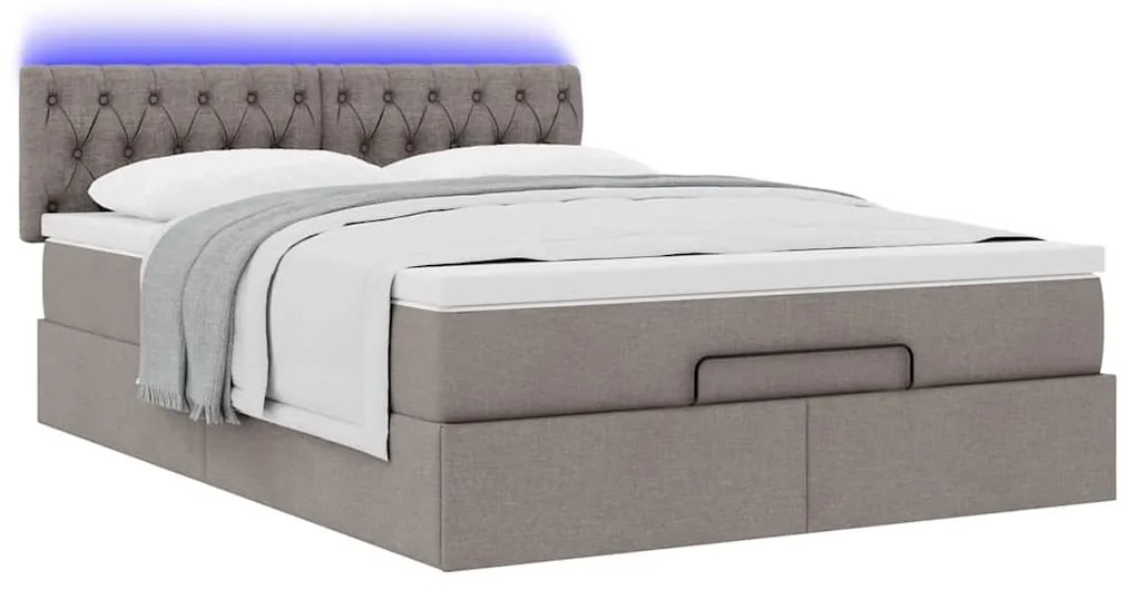 vidaXL Οθωμανικό κρεβάτι με στρώμα & LEDs Taupe 140x200 cm Ύφασμα