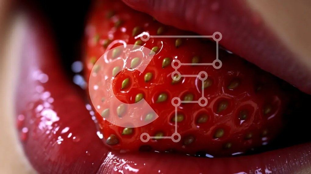 Intra Συλλεκτικό Ξύλινο Παζλ Plywood  4mm - Juicy Strawberry on Woman's Tongue - εικόνα από κοντά Σε Ξύλινο Κουτί - Διαστάσεις: 10x10 cm – 25 κομμάτια