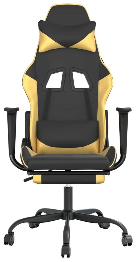 vidaXL Καρέκλα Gaming Μασάζ Υποπόδιο Μαύρος χρυσός από Συνθετικό Δέρμα