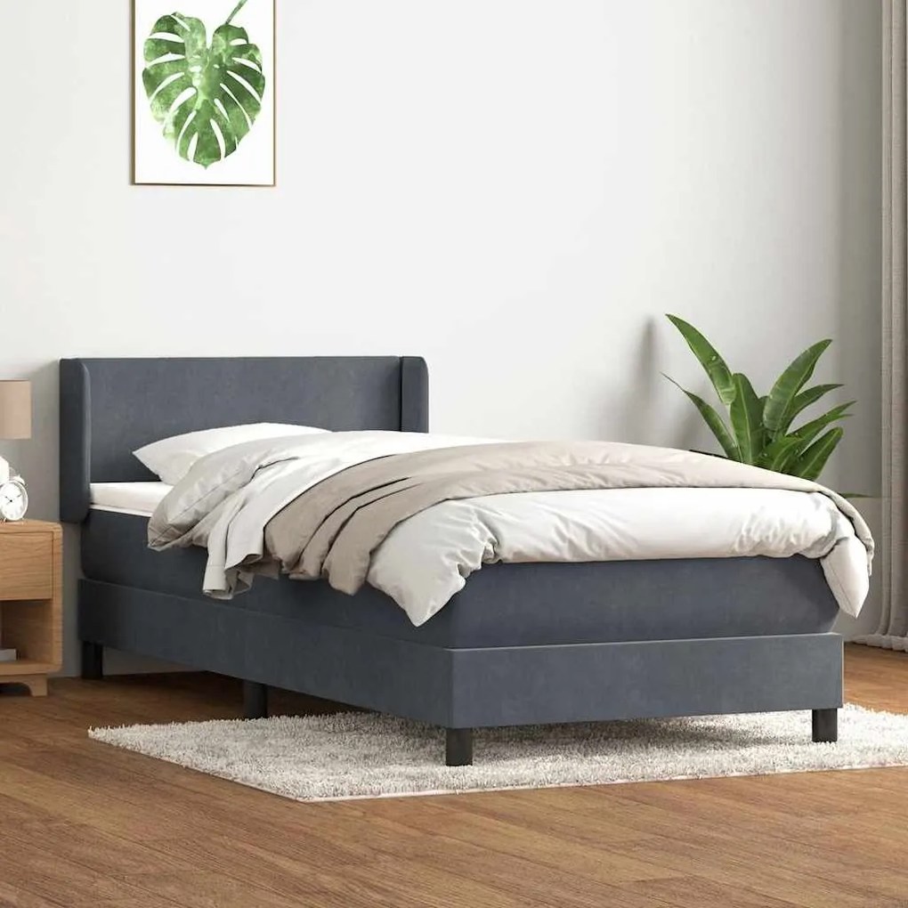 Box Spring Κρεβάτι με στρώμα Σκούρο γκρι 80x210 εκ. Βελούδινο - Γκρι