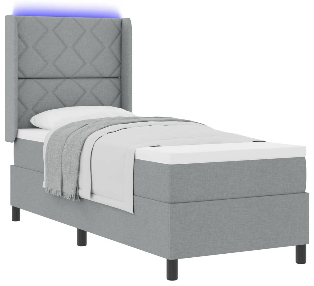 vidaXL Κρεβάτι Box Spring με Στρώμα & LED Φωτισμός Γκρι 90x190 εκ. Υφάσμα