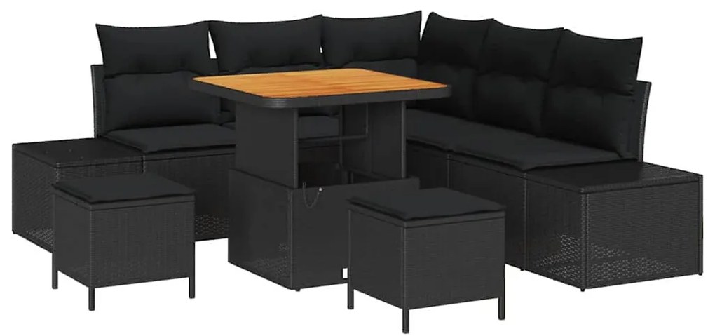 vidaXL Σετ Καναπέ Κήπου με μαξιλάρι 8 pcs Μαύρο Πολυ ράταν