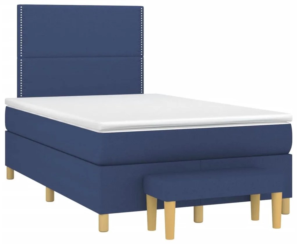 Κρεβάτι Boxspring με Στρώμα Μπλε 120x190 εκ. Υφασμάτινο - Μπλε