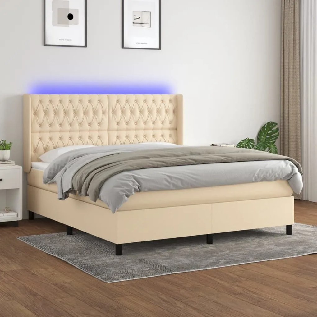 ΚΡΕΒΑΤΙ BOXSPRING ΜΕ ΣΤΡΩΜΑ &amp; LED ΚΡΕΜ 160X200 ΕΚ. ΥΦΑΣΜΑΤΙΝΟ 3138570