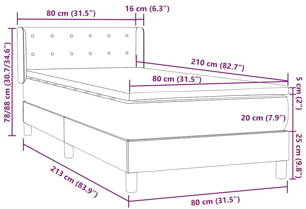 Box Spring Κρεβάτι με στρώμα Σκούρο γκρι 80x210 εκ. Βελούδινο - Γκρι