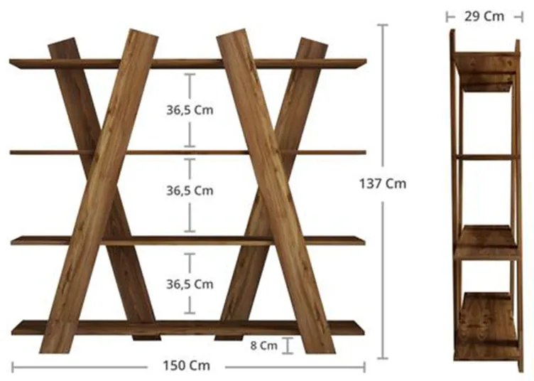 Βιβλιοθήκη Diana pakoworld καρυδί 150x29x137εκ - 182-000021