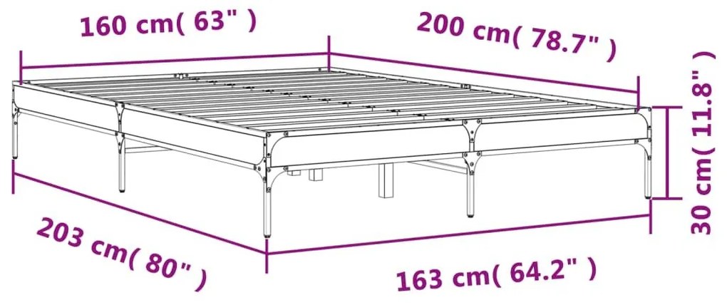 Πλαίσιο Κρεβατιού Μαύρο 160 x 200 εκ. Επεξ. Ξύλο &amp; Μέταλλο - Μαύρο