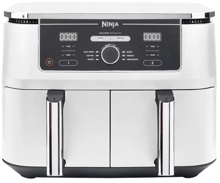 Ninja AF400EUWH διπλή φριτέζα θερμού αέρα, 2470W, 9,5 l, 6 προγράμματα, 40-240 C, ανεξάρτητες ζώνες, Λευκό