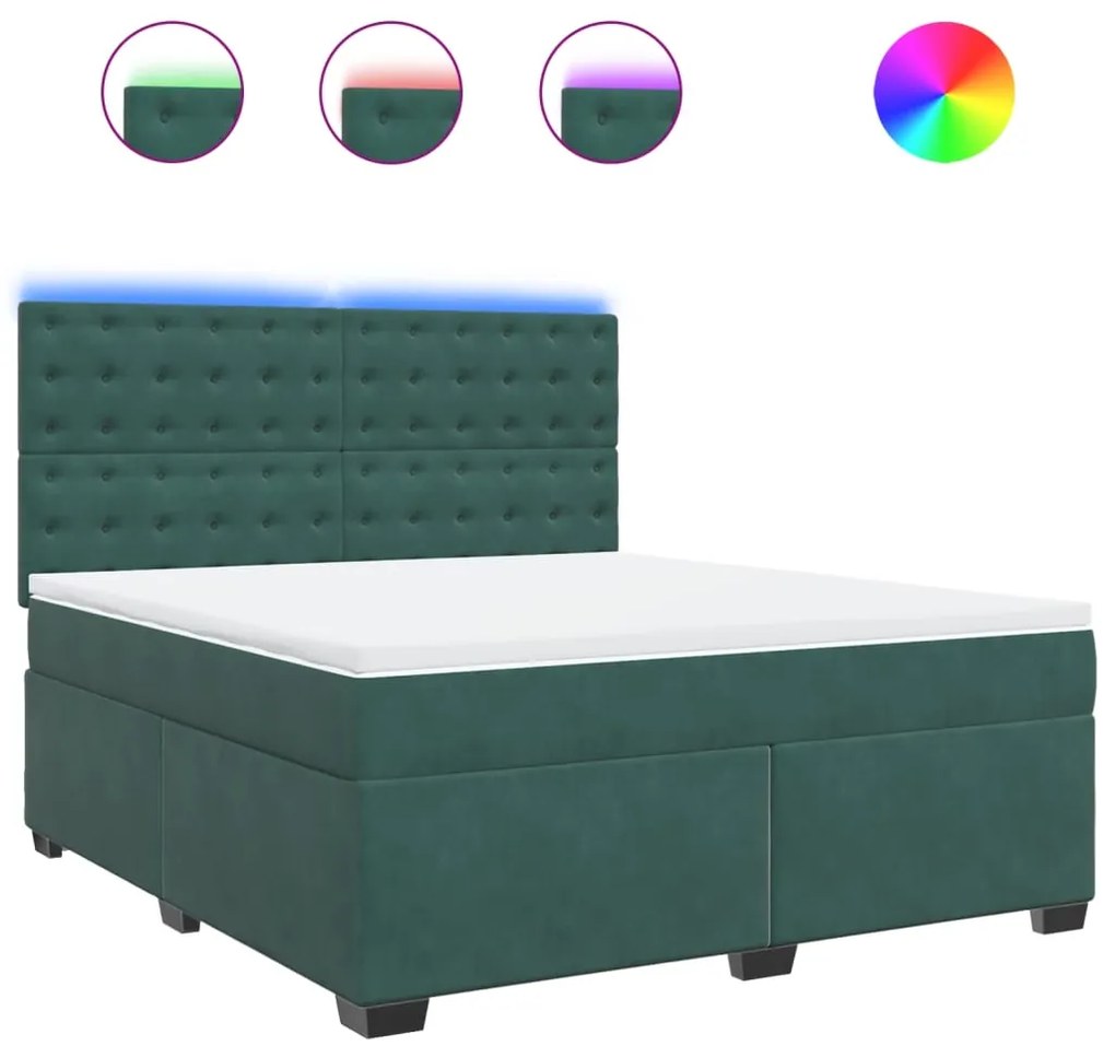 vidaXL Κρεβάτι Boxspring με Στρώμα Σκούρο Πράσινο 180x200εκ. Βελούδινο