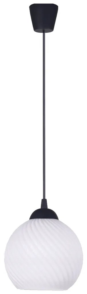 KQ 8865-1 SWIRL BLACK PENDANT WITH WHITE GLASS