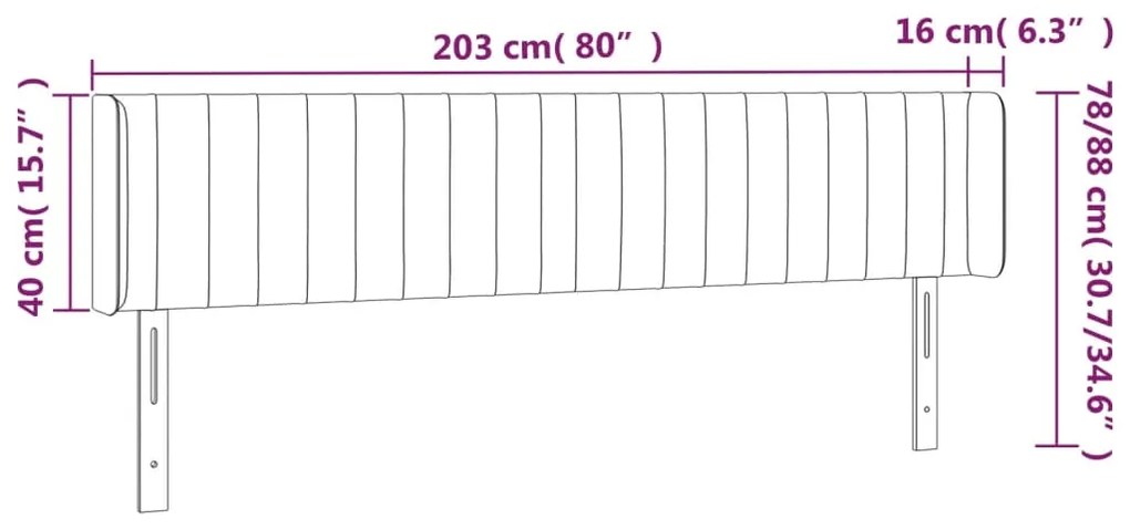 vidaXL Κεφαλάρι Κρεβατιού LED Ανοιχτό Γκρι 203x16x78/88 εκ. Βελούδινο