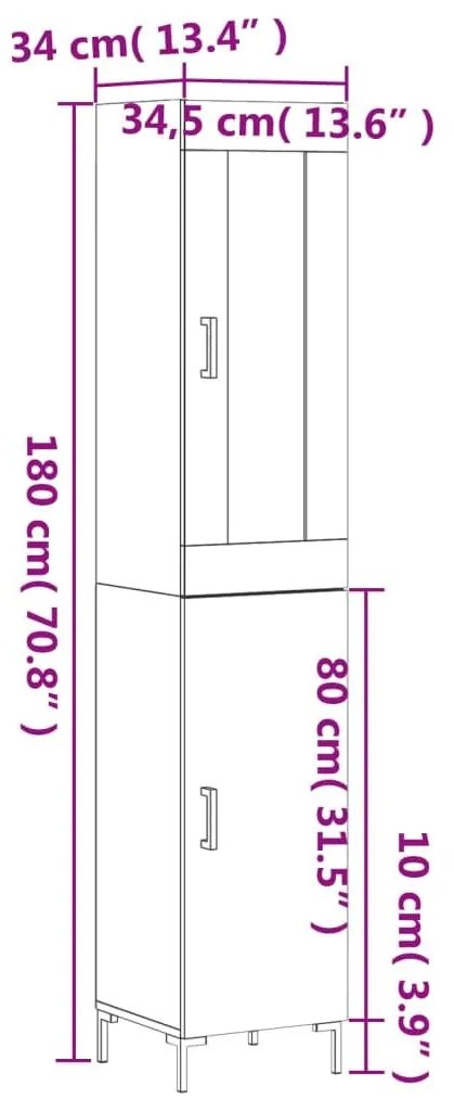 Ντουλάπι Γκρι Σκυροδέματος 34,5x34x180 εκ. Επεξεργασμένο Ξύλο  - Γκρι